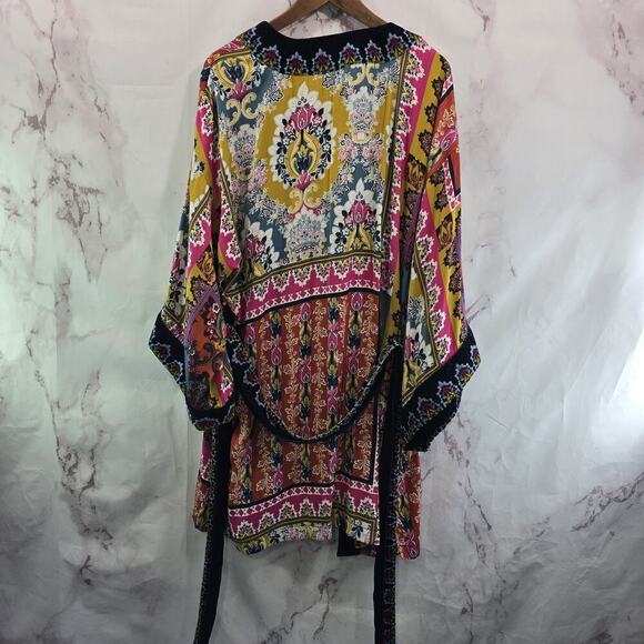 Anthropologie Kimono Womens XS S Blue Velvet Robe Wrap Long Zadie Tie Boho Cover - Picture 6 of 16